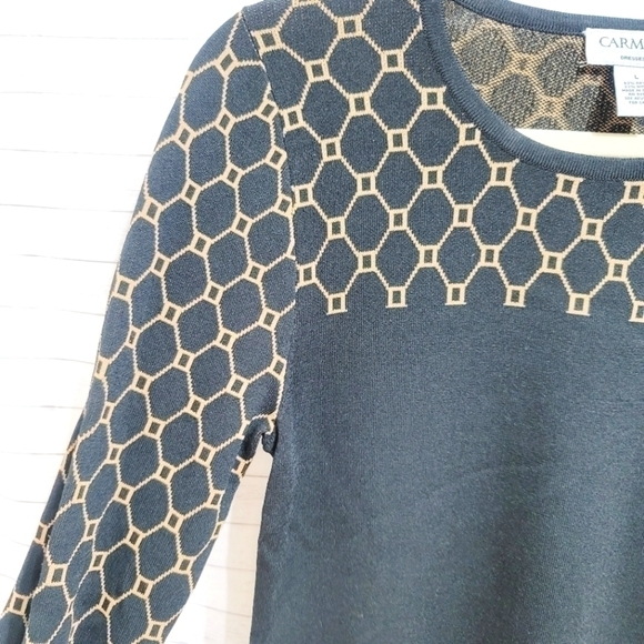 Carmen Marc Valvo Black and Tan Knit Sweater Dress, sz Large - Picture 5 of 7